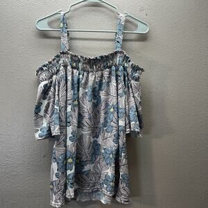 MELLODAY Womens XL Boho Floral Print Cold Shoulder Cottagecore Top‎ Pastel